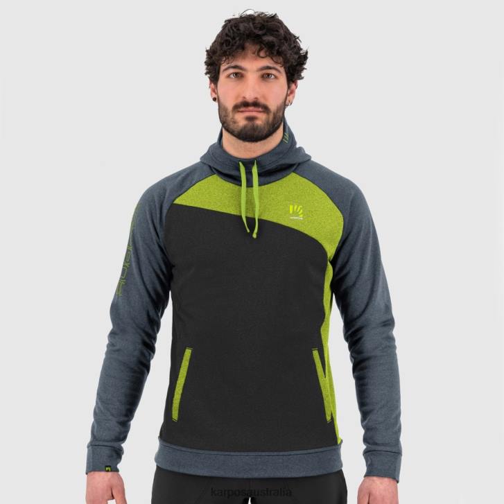 Fleece| Karpos Men PRAMPER HOODIE FLEECE BLACK/DARK SLATE/LIME GREEN 0Z8L296
